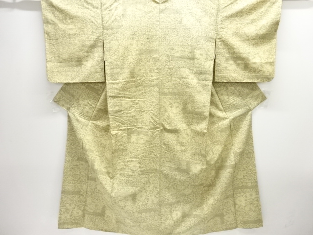 JAPANESE KIMONO / ANTIQUE KIMONO / SILK / FUSHI TSUMUGI / WOVEN FLOWER ARABESQUE